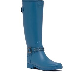 Hunter Refined Back Adjustable Studded Tall Rain Boots Teal Size 8